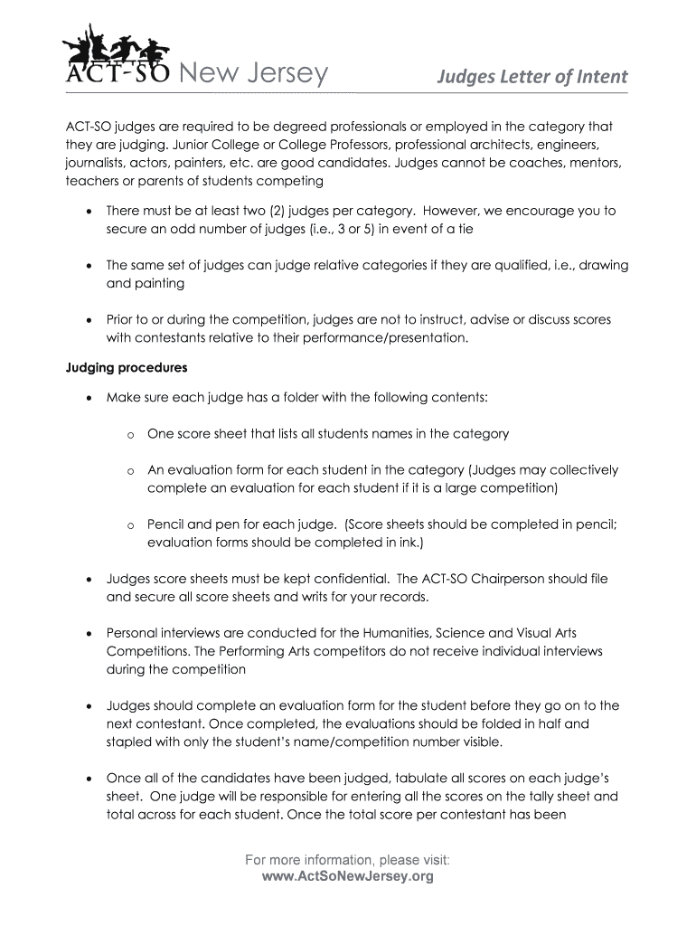 Fillable Online actsonewjersey Judges Letter of Intent NAACP ACTSO