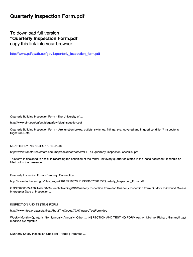 Fillable Online Quarterly Inspection Form Fax Email