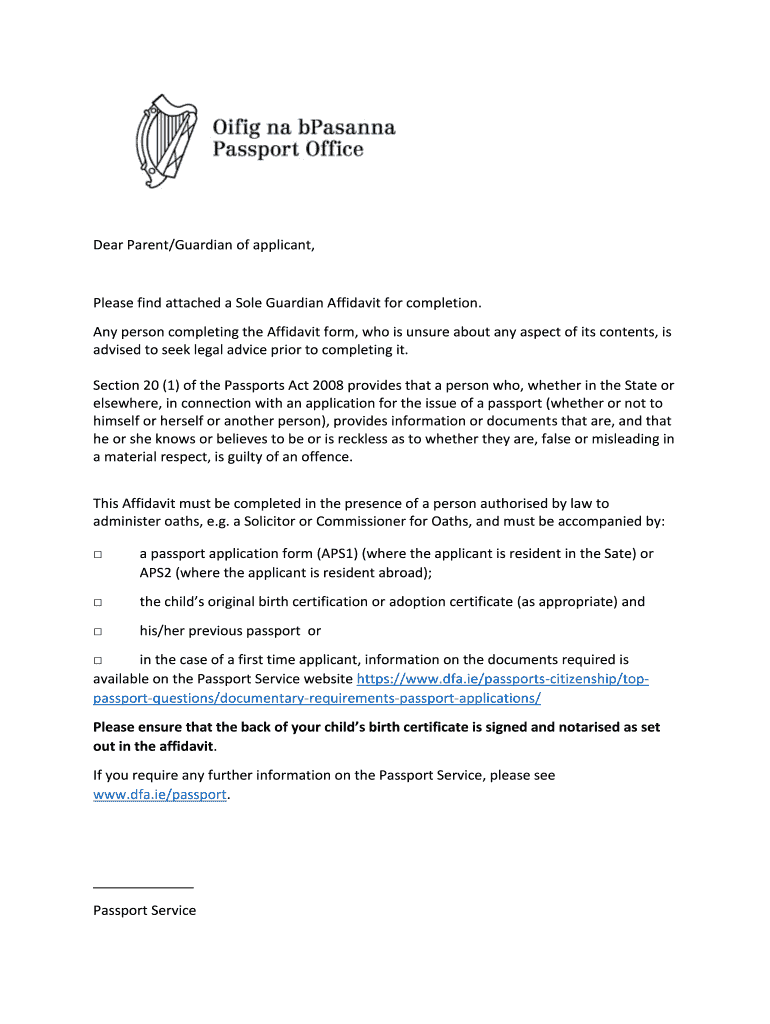 Fillable Online Sole Guardian Affidavit DFA Fax Email Print pdfFiller