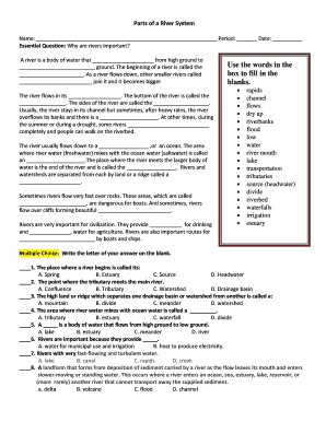 Parts Of A River System Worksheet - Fill Online, Printable, Fillable