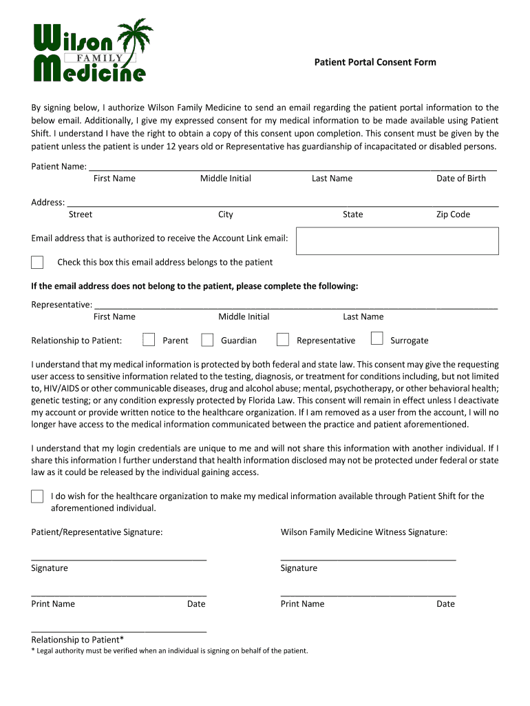 Fillable Online Patient Portal Consent Form Wilson Family Medicine
