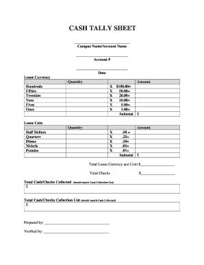 Cash Tally Sheet - Fill and Sign Printable Template Online