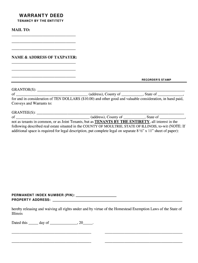 Fillable Online warranty deed tenacy by entirety Moultrie County, Illinois Fax Email Print
