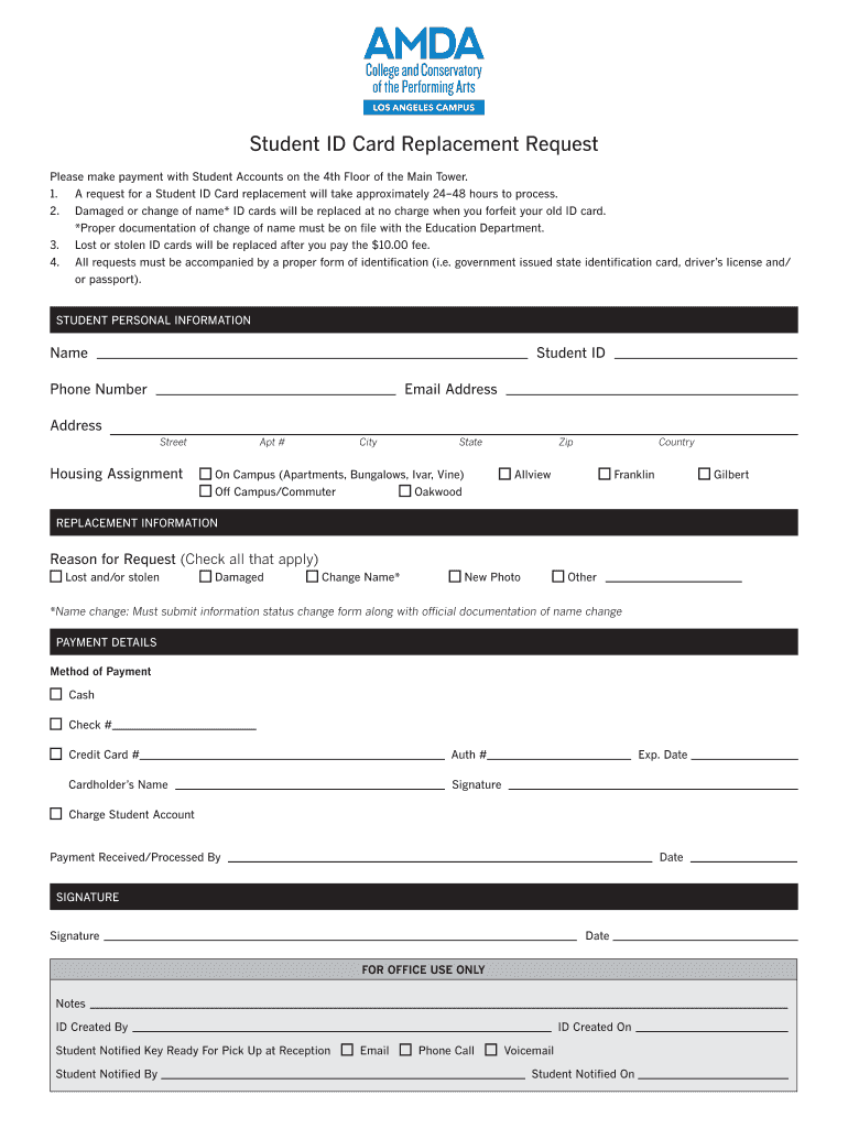 Fillable Online Student ID Card Replacement Request Fax Email Print