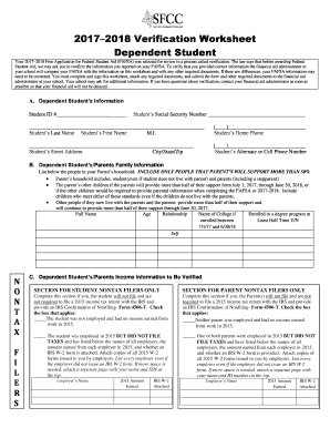 Fillable Online 17-18 Dependent Verification Worksheet Fax Email Print