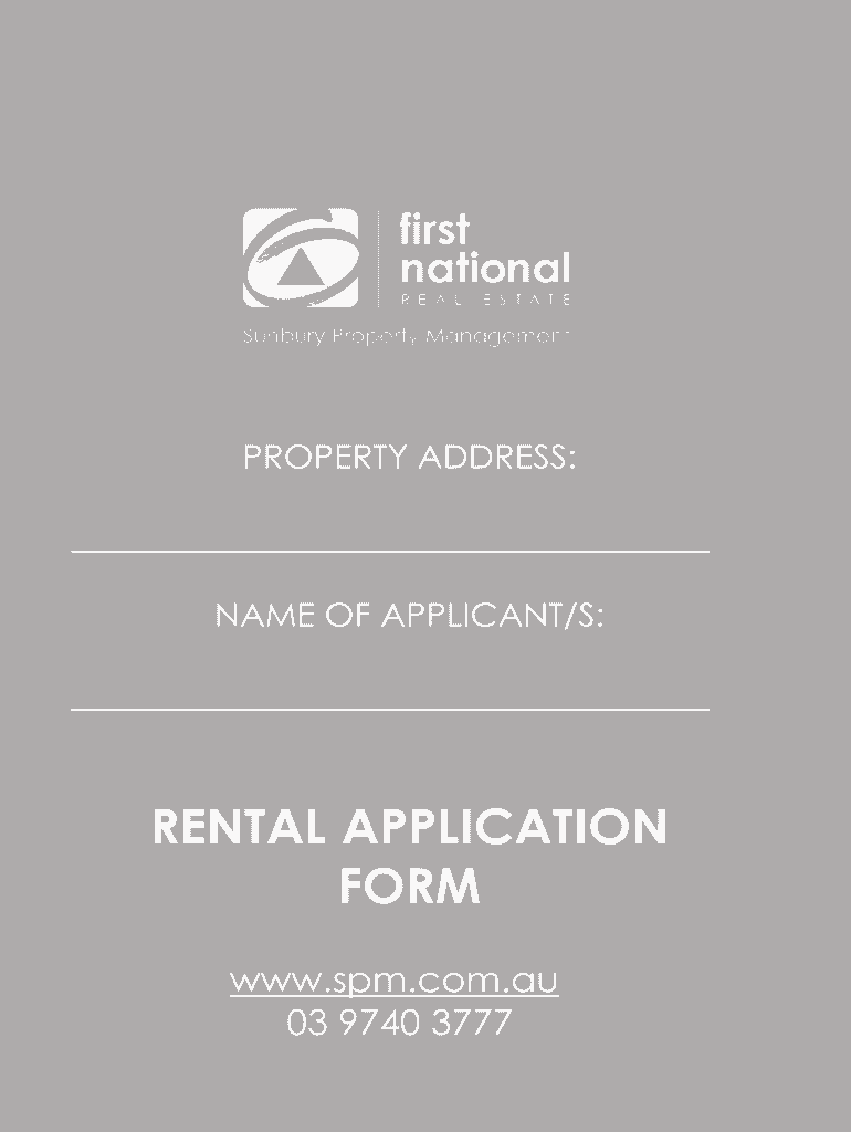 Fillable Online rental application form First National Sunbury