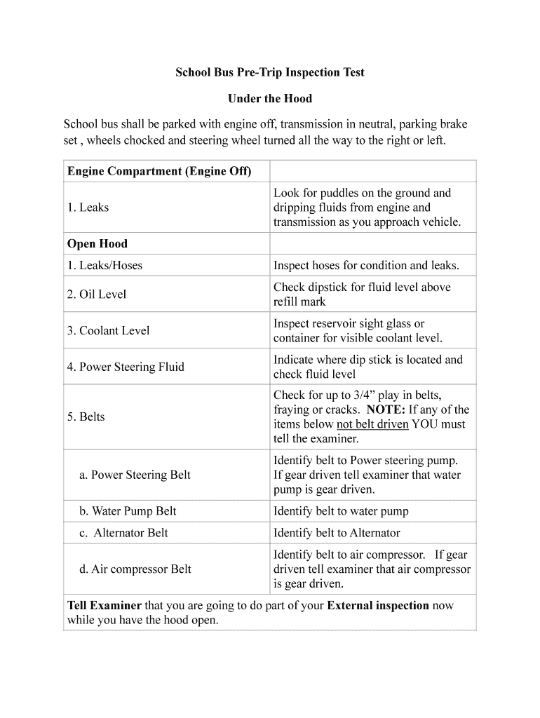 Fillable Online School bus shall be parked with engine off