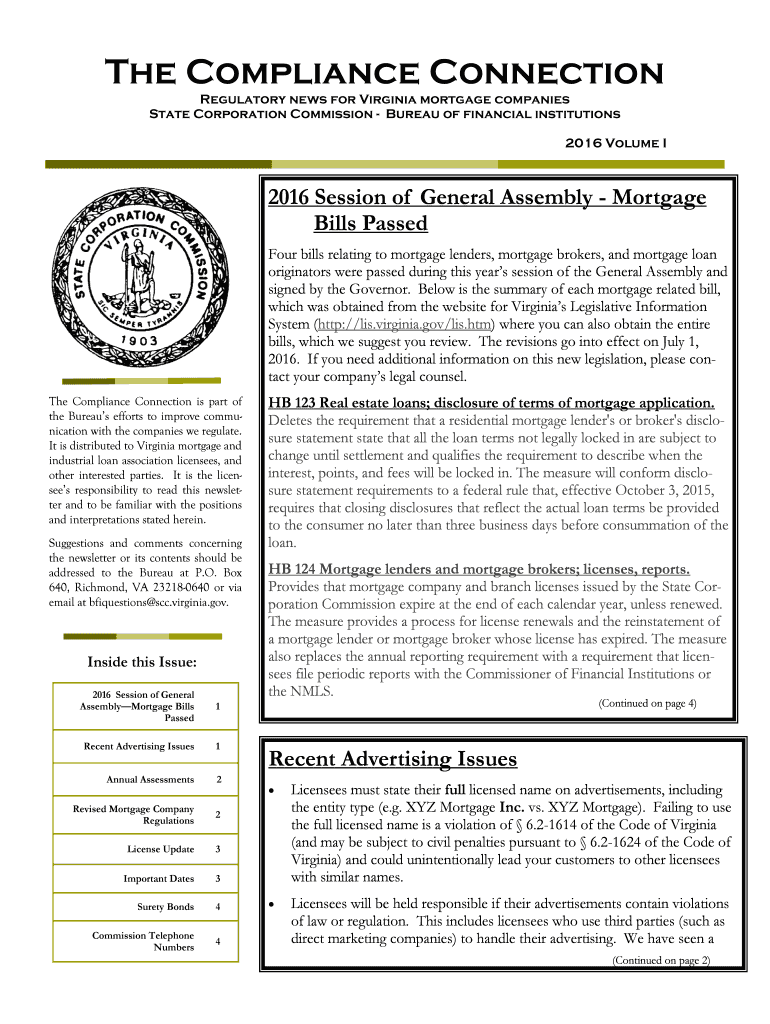 Fillable Online Regulatory news for Virginia mortgage companies Fax