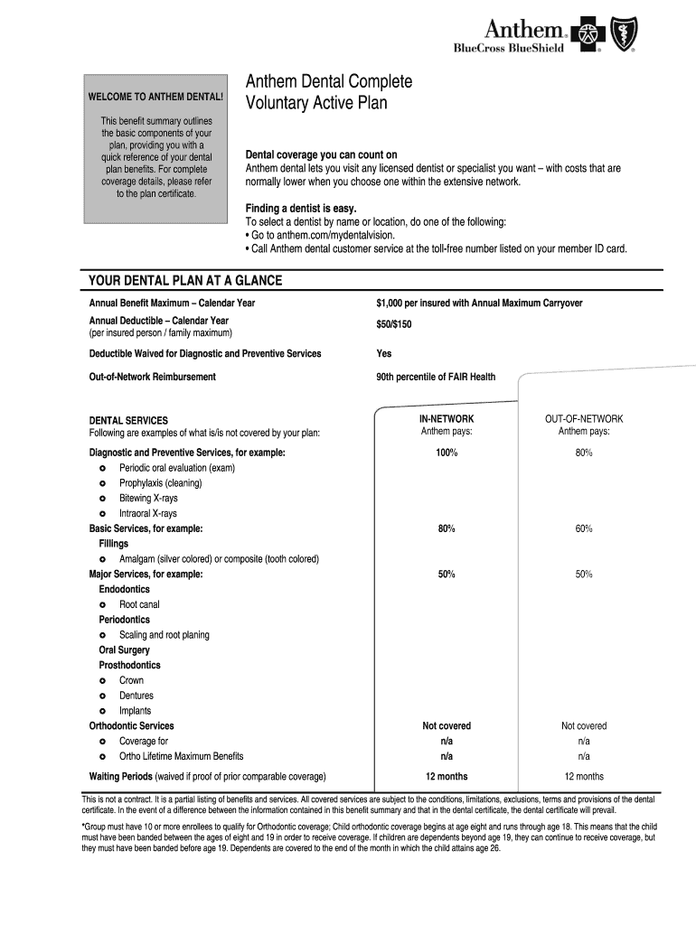 Fillable Online TO ANTHEM DENTAL Fax Email Print pdfFiller