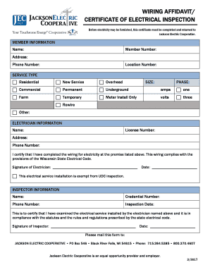 Fillable Online WIRING AFFIDAVIT/ CERTIFICATE OF ELECTRICAL INSPECTION