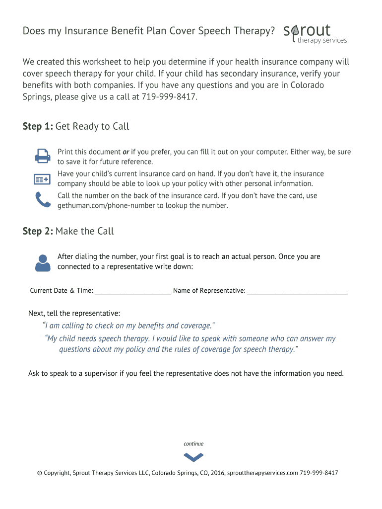 Fillable Online Does my Insurance Benefit Plan Cover Speech Therapy