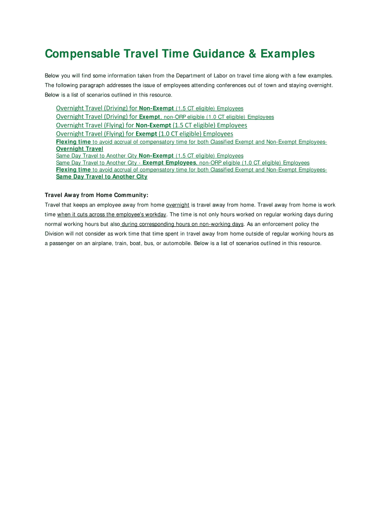 Fillable Online Compensable Travel Time Guidance & Examples Fax Email