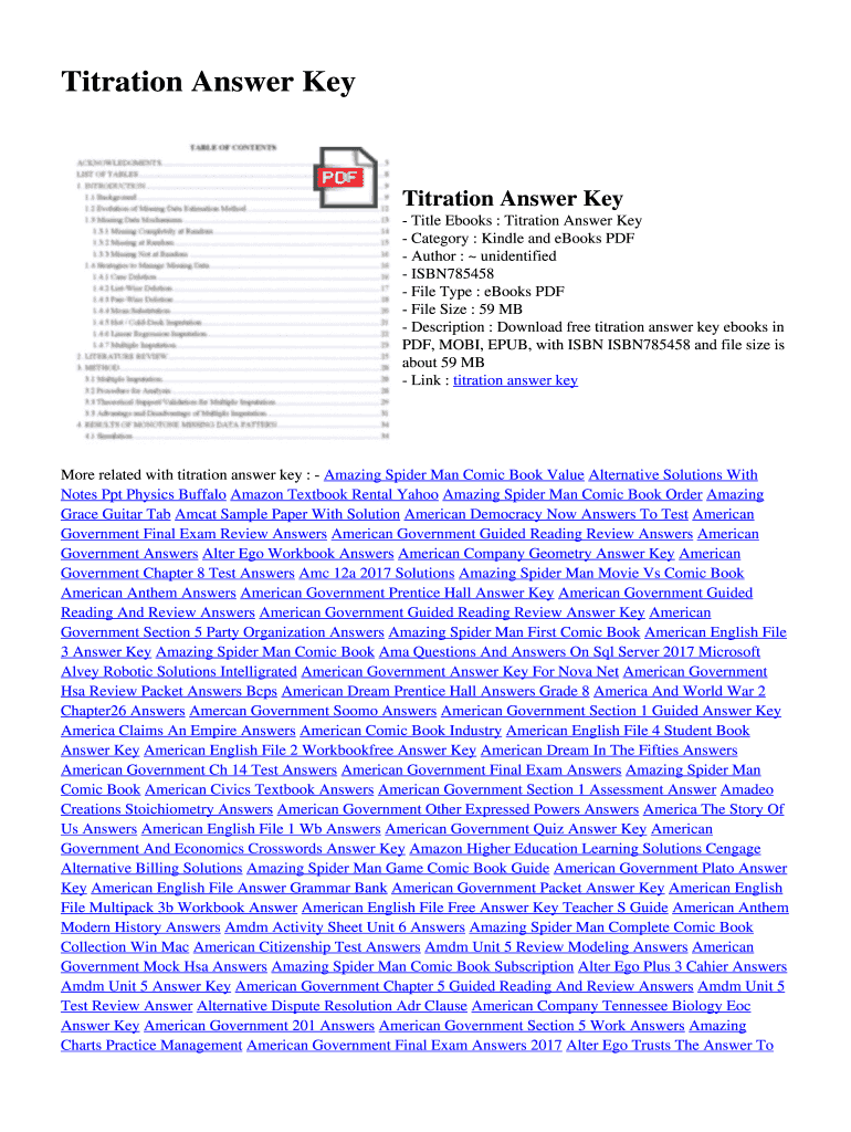 Fillable Online Titration Answer Key. Titration Answer Key Fax Email