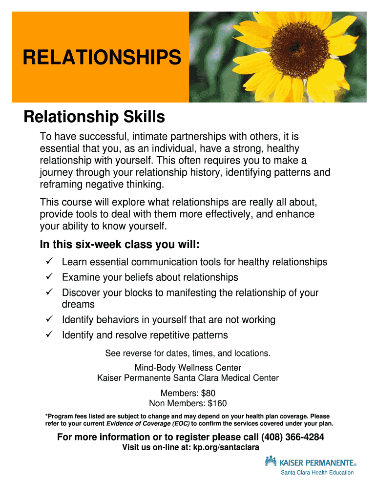 Fillable Online Relationship Skills My Doctor Online Kaiser