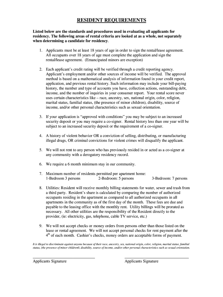 Fillable Online RESIDENT REQUIREMENTS Timber Creek Fax Email Print pdfFiller