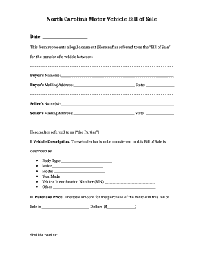 2016-2025 Form NC Motor Vehicle Bill of Sale Fill Online, Printable