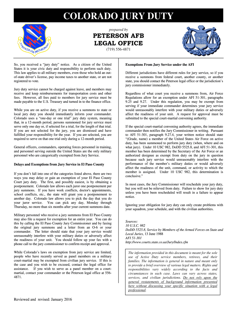 Fillable Online COLORADO JURY DUTY Fax Email Print pdfFiller