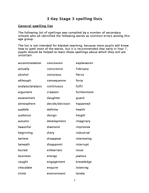 Fillable Online 3 Key Stage 3 spelling lists Fax Email Print - pdfFiller
