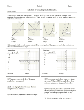 Math Lab Investigating Radical Functions Answer Key - Fill and Sign