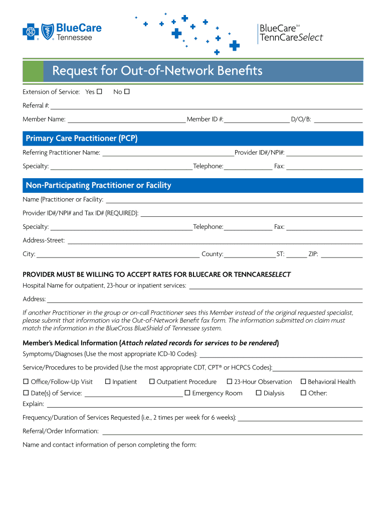 Fillable Online Provider Forms BlueCare Tennessee Fax Email Print