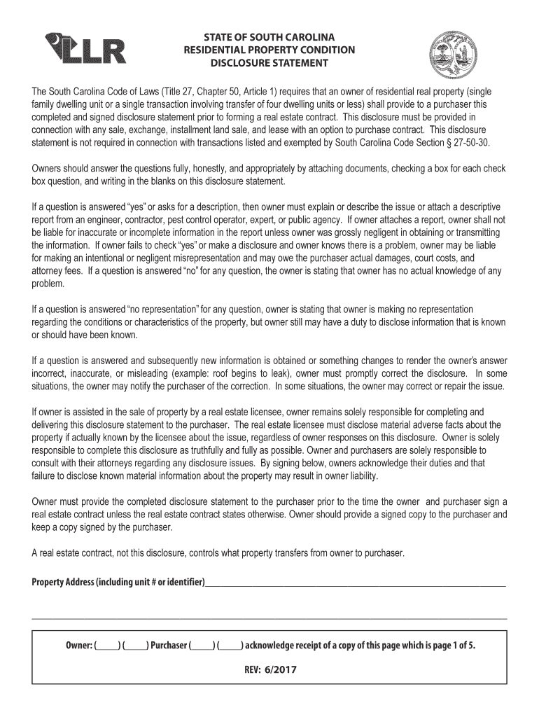 Fillable Online South Carolina Residential Property Condition