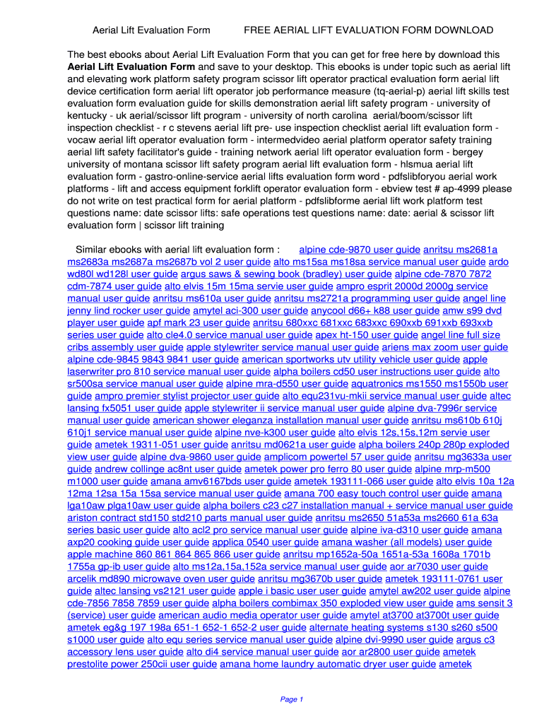 Fillable Online Aerial Lift Evaluation Form. Aerial Lift Evaluation