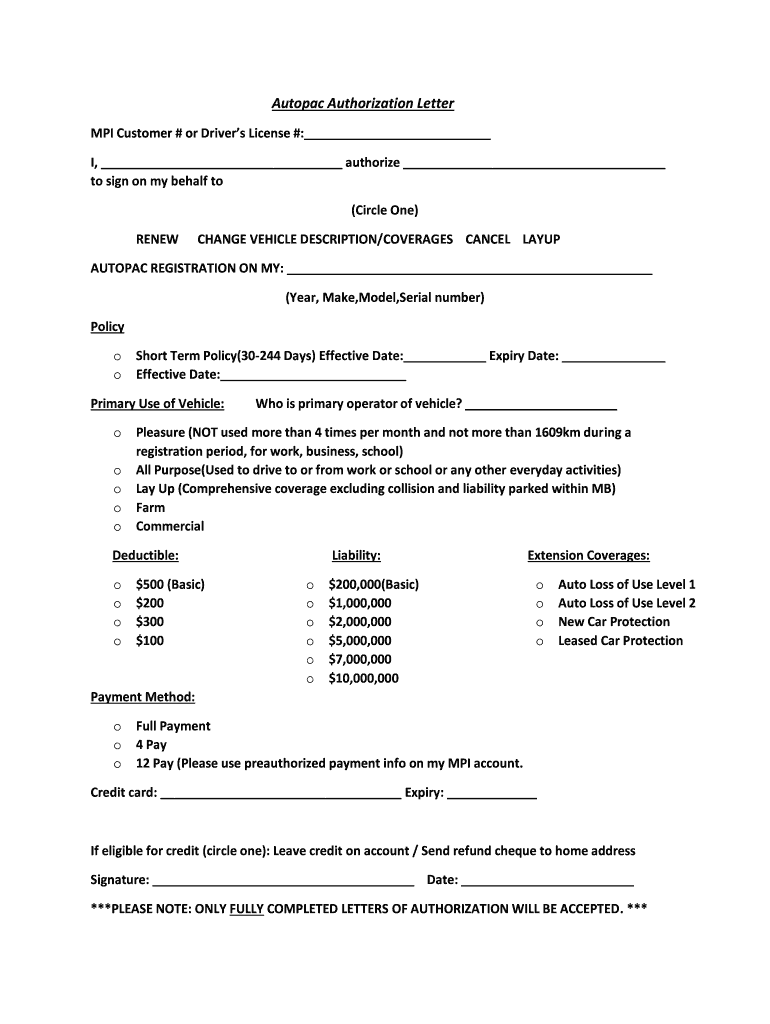 Fillable Online Autopac Authorization Letter Fax Email Print pdfFiller