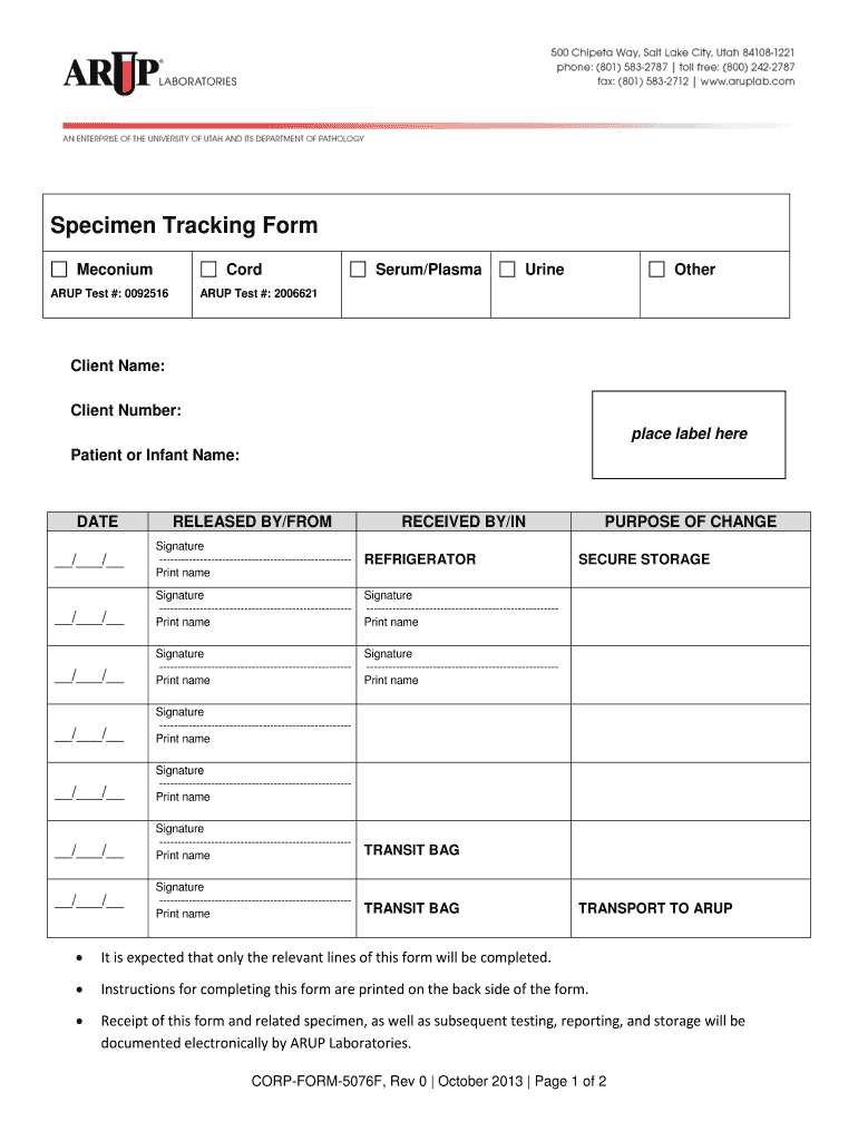 Fillable Online Specimen Tracking Form Fax Email Print pdfFiller