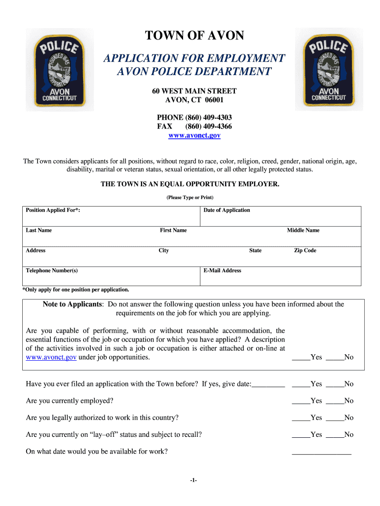 Fillable Online AVON POLICE DEPARTMENT Fax Email Print pdfFiller