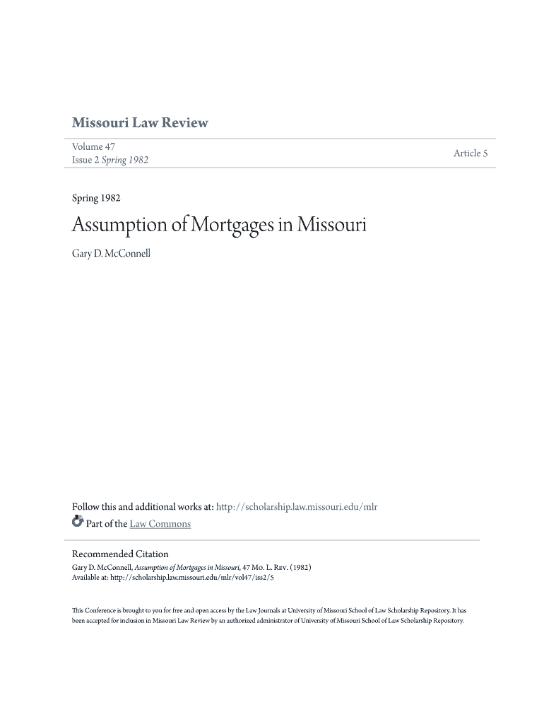 Fillable Online Assumption of Mortgages in Missouri Fax Email Print
