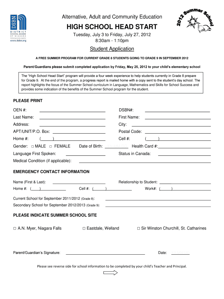 Fillable Online HIGH SCHOOL HEAD START Fax Email Print pdfFiller