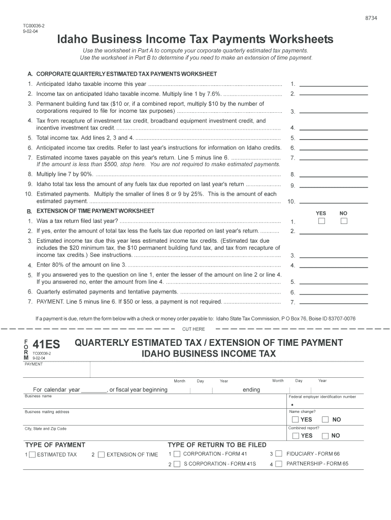 Fillable Online Idaho Business Tax Payments Worksheets Fax Email Print pdfFiller