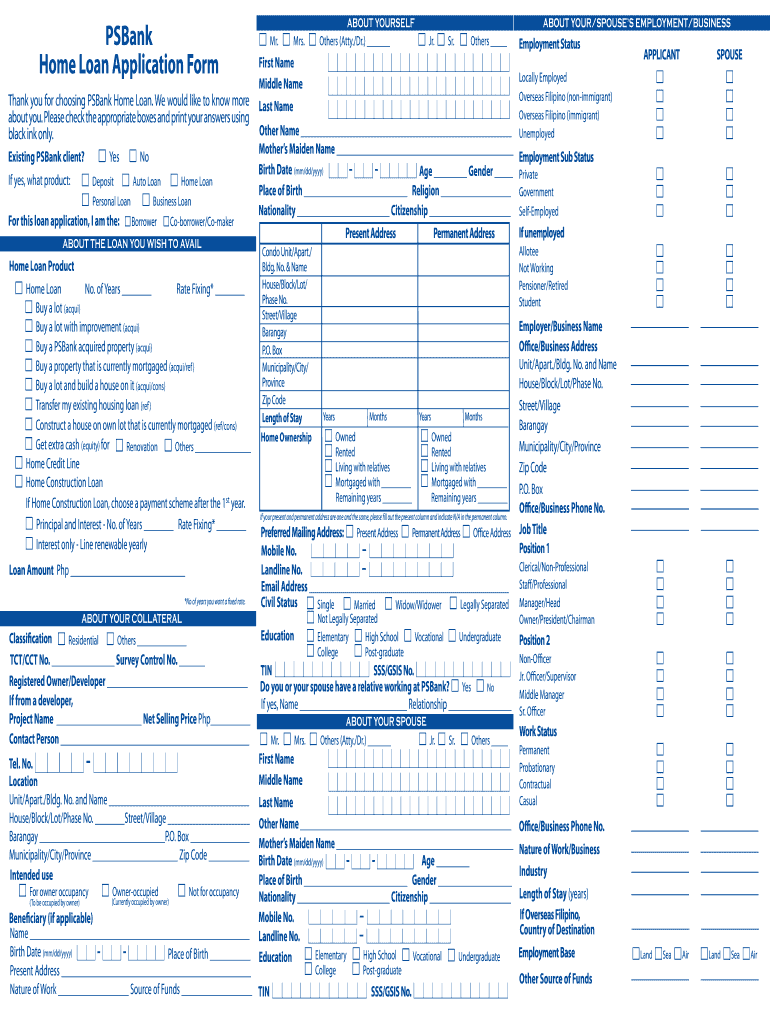 Psbank home loan application form Fill out & sign online DocHub