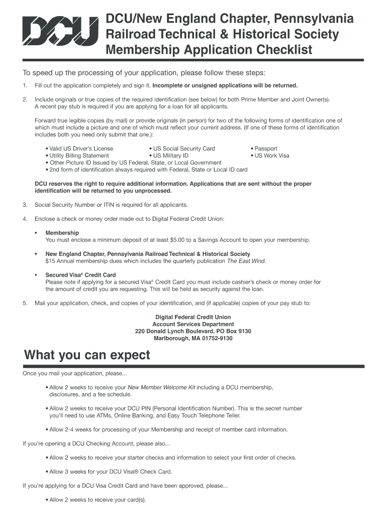 Fillable Online dcu Pennsyvania RailroadDCU Application Digital
