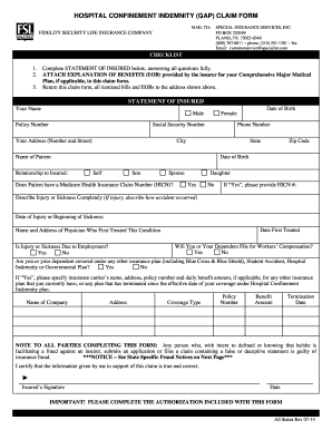 2014 FSL Hospital Confinement Indemnity (GAP) Claim Form Fill Online