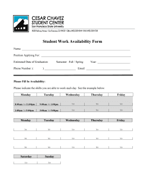 Work Availability Form - Fill and Sign Printable Template Online