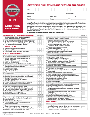Nissan Certified Pre-Owned Inspection Checklist 2012 - Fill and Sign