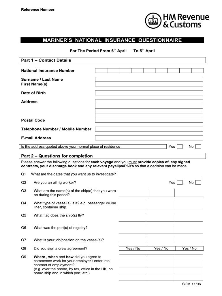 Mariners National Insurance Questionnaire Fill Online, Printable, Fillable, Blank pdfFiller