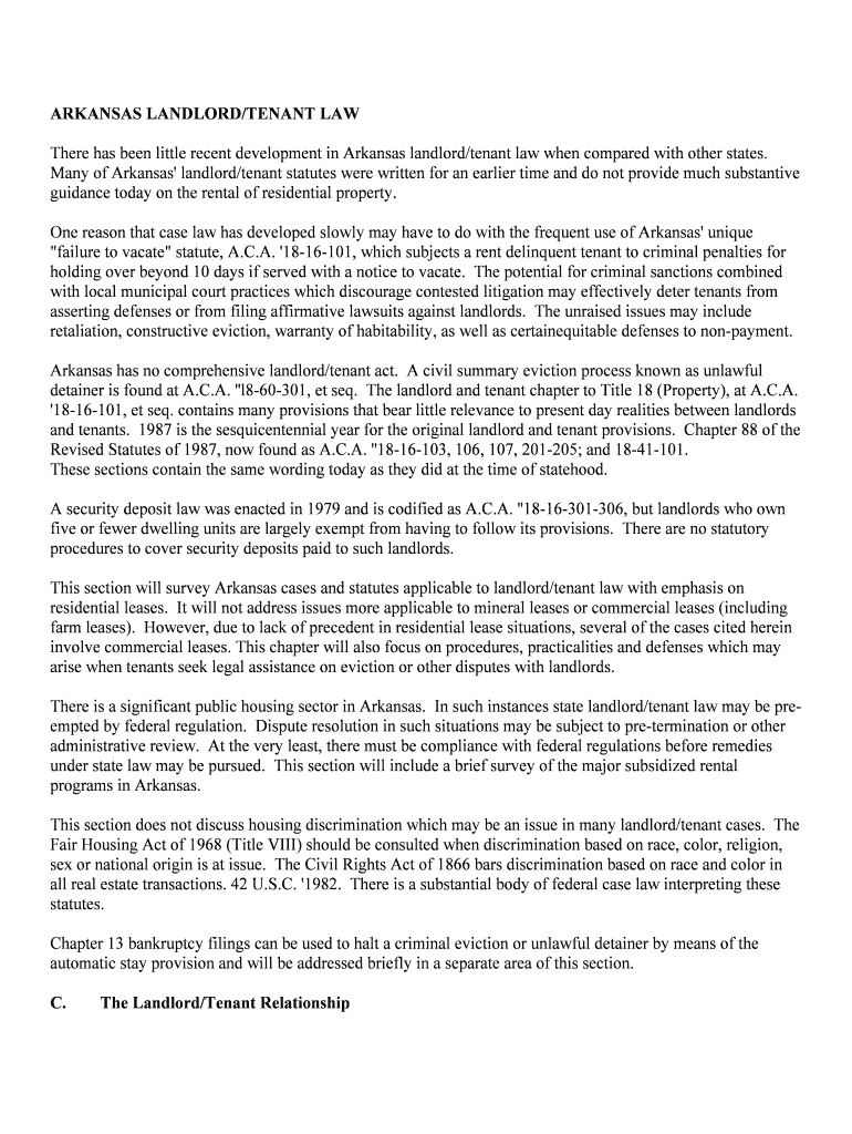 Fillable Online ARKANSAS LANDLORD/TENANT LAW Fax Email Print pdfFiller