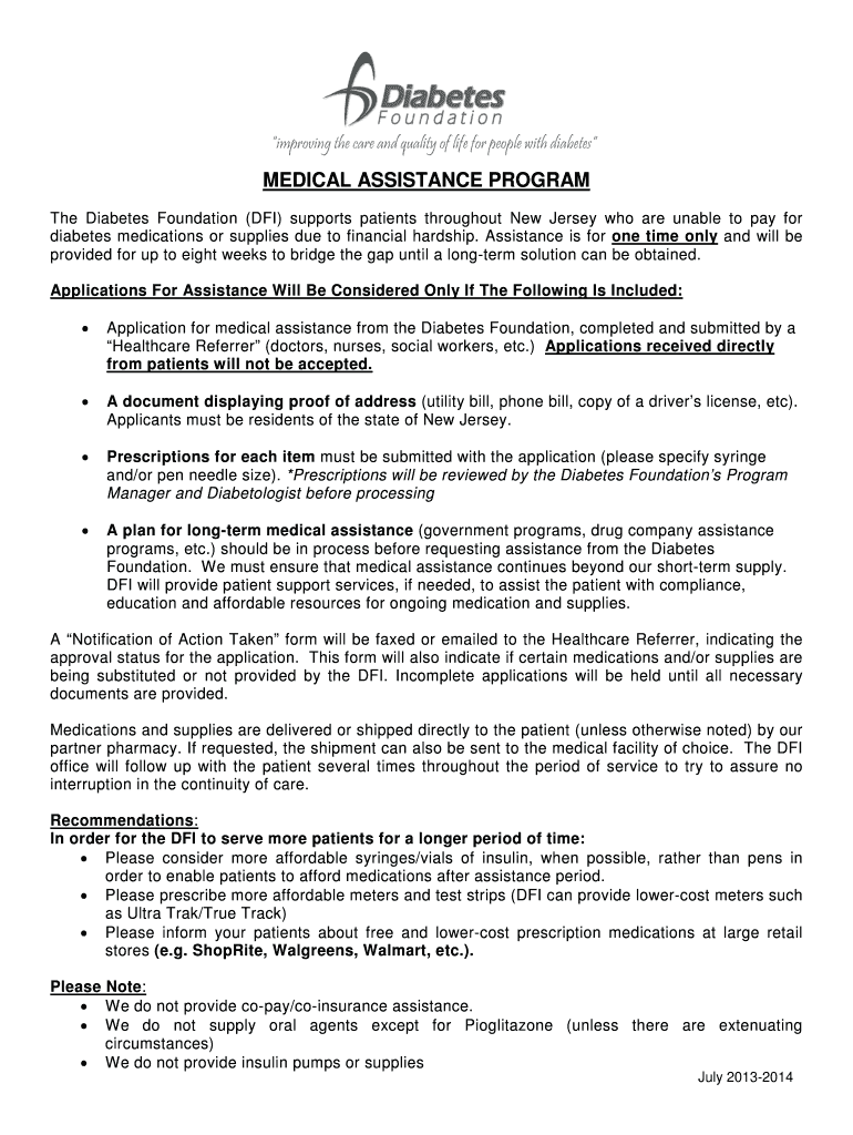 Fillable Online Applications for medical assistance Diabetes Foundation, Inc. Fax Email Print