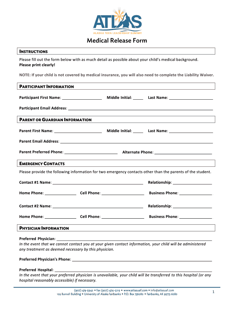 Fillable Online Medical Release Form ATLAS Fax Email Print pdfFiller