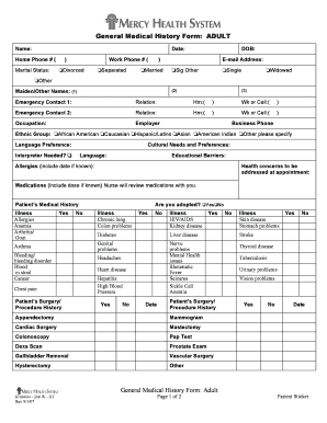 General Medical History Form: ADULT General Medical History - Fill