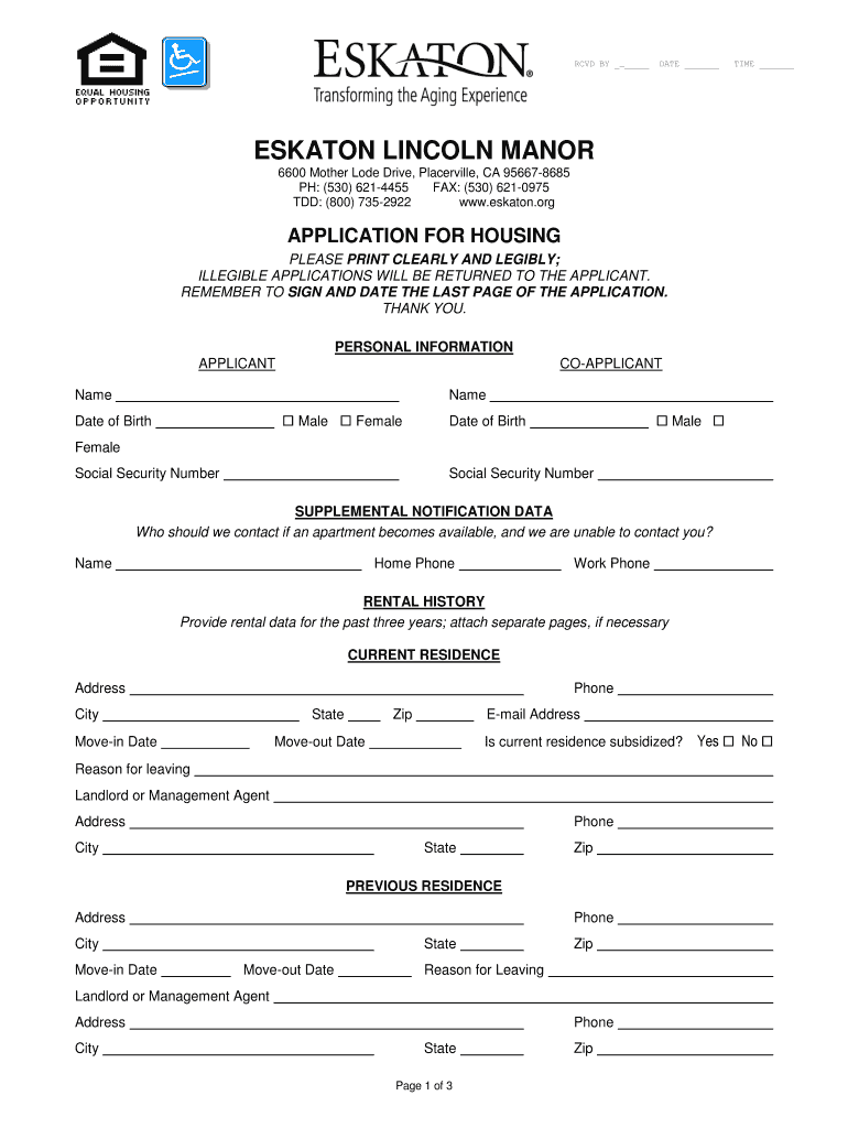 Fillable Online eskaton ESKATON LINCOLN MANOR eskaton Fax Email Print
