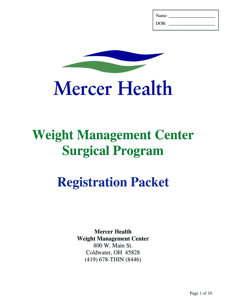 Fillable Online Weight Management Patient Packet Mercer Health Fax
