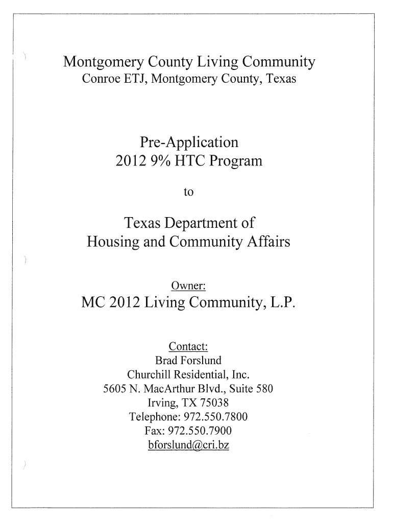 Fillable Online Montgomery County Living Community PreApplication 2012