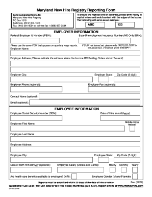 Maryland New Hire Form 2023 Fillable Online Maryland New Hire Registry Reporting Form Fax Email Print - Pdffiller