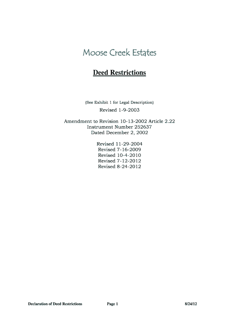 Fillable Online Deed Restriction for Moose Creek Estates Fax Email