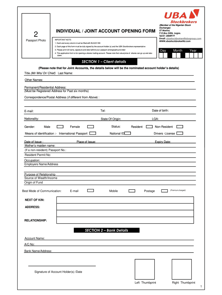 Joint Account Opening Form Fill Online, Printable, Fillable, Blank