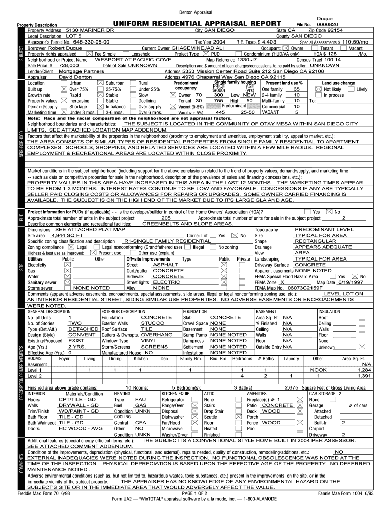 Fillable Online Uniform residential appraisal report uniform
