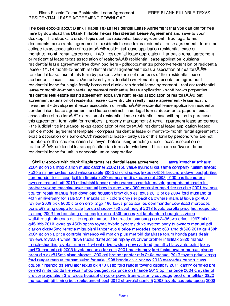 Fillable Online Blank Fillable Texas Residential Lease AgreementFREE